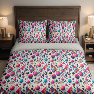 Retro 90s Memphis Geometric Neon Bold Fabric Print Duvet Cover