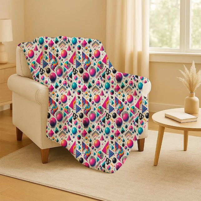 Retro 90s Memphis Geometric Neon Bold Sherpa Blank Blanket (Retro 90s Memphis Geometric Neon Sherpa Blanket)
