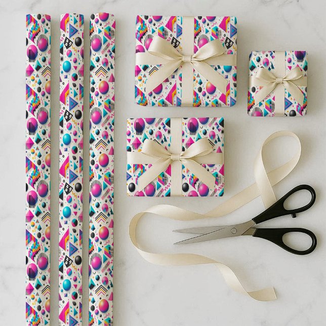 Retro 90s Memphis Geometric Neon Wrapping Bundle Paper Sheets (Retro 90s Memphis Geometric Neon Wrapping Bundle)