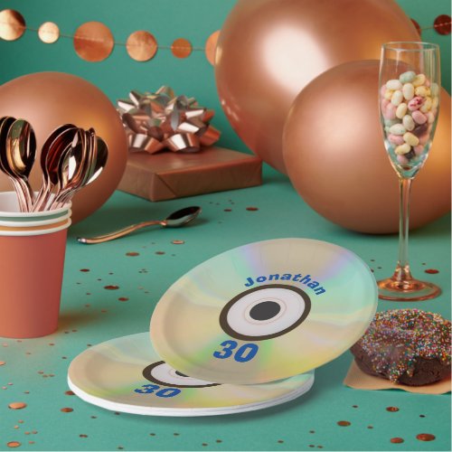 Retro 90s Music Themed 30th Birthday Party Faux CD Paper Plates
