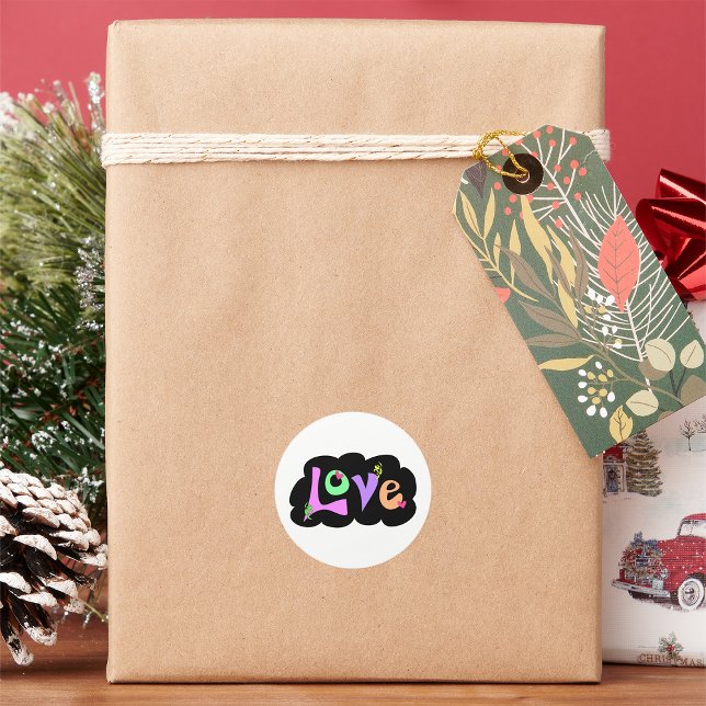 Retro 90s Neon Pastel Love Typography Classic Round Sticker (Creator Uploaded)