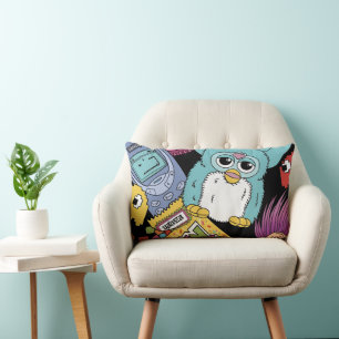 Retro 90s Nostalgia Doodle Pattern Toy and Tech  Lumbar Pillow