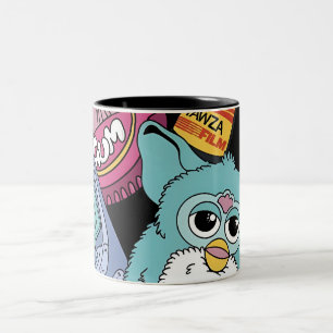 Retro 90s Nostalgia Doodle Pattern Toy and Tech  Two-Tone Coffee Mug