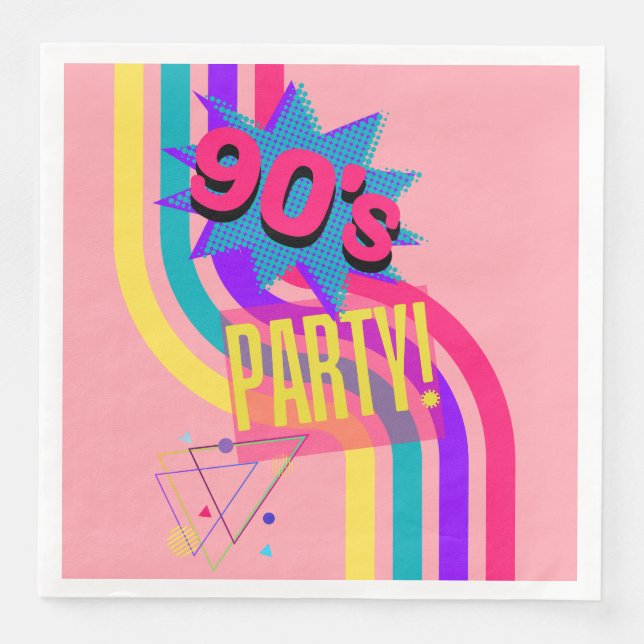 Retro 90's Party Pink Nostalgic Birthday Paper Dinner Napkins (Front)