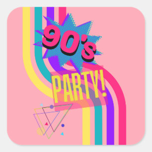 Retro 90's Party Pink Nostalgic Birthday Square Sticker