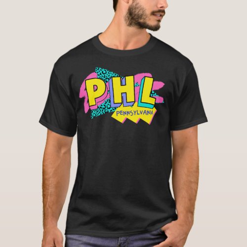 Retro 90s Philadelphia PHL Rad Memphis Style 90s V T_Shirt