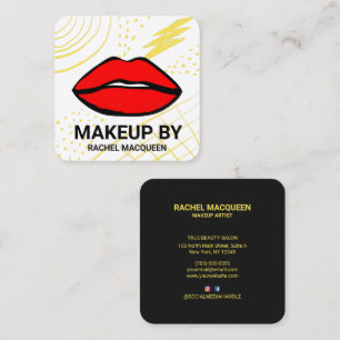 Retro 90's Red Yellow Geometric Lips Makeup Square Business Card