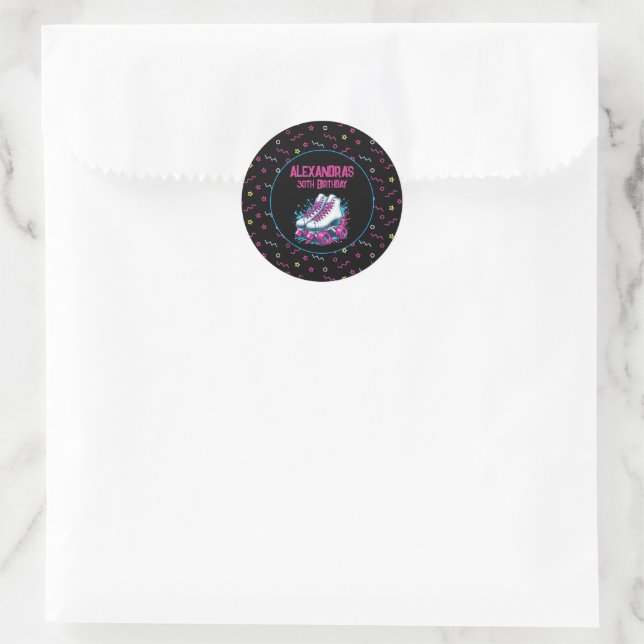 Retro 90's Roller Skating Birthday Party  Classic Round Sticker (Bag)