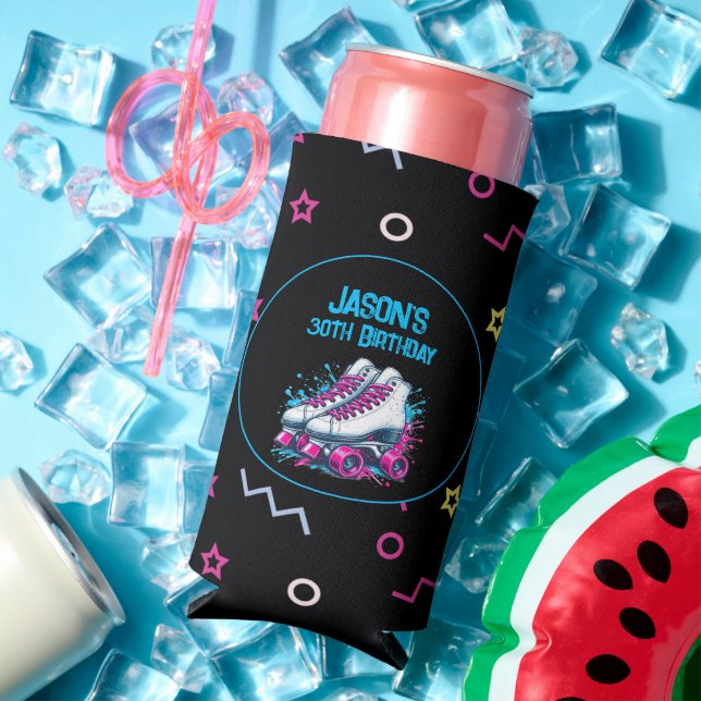 Retro 90's Roller Skating Birthday Party  Seltzer Can Cooler (In Situ Summer)