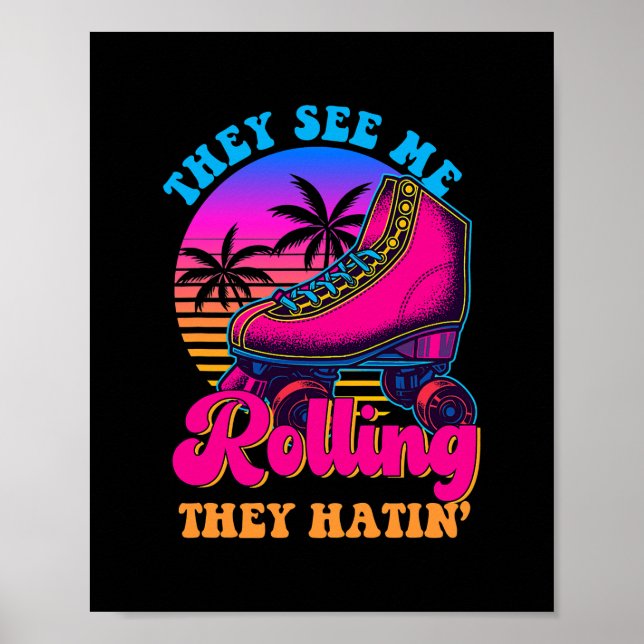Retro 90s Roller Skating Funny Roller Skates Poster (Front)