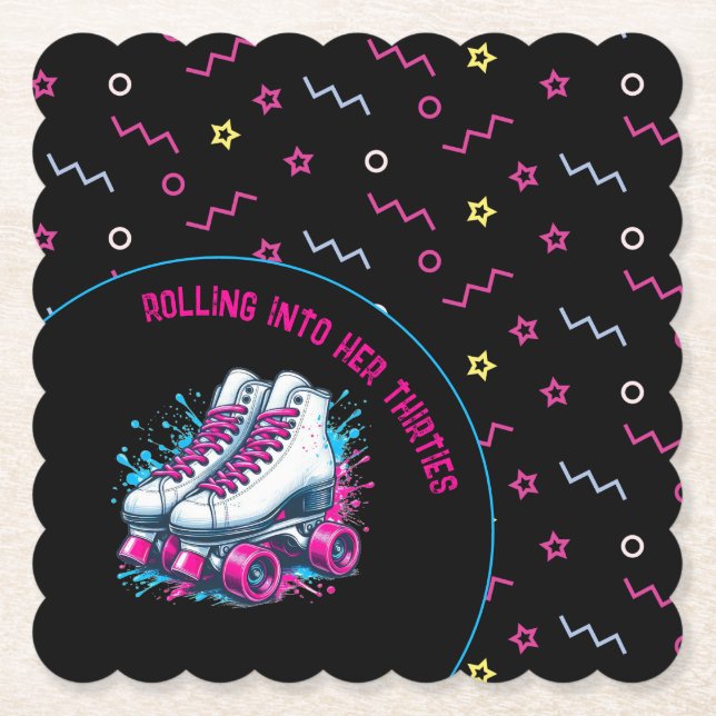 Retro 90s Roller Skating Party Paper Coaster (Front)