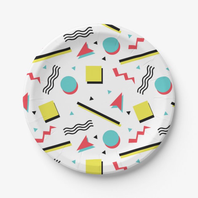Retro 90s Seamless Pattern Paper Plates (Front)