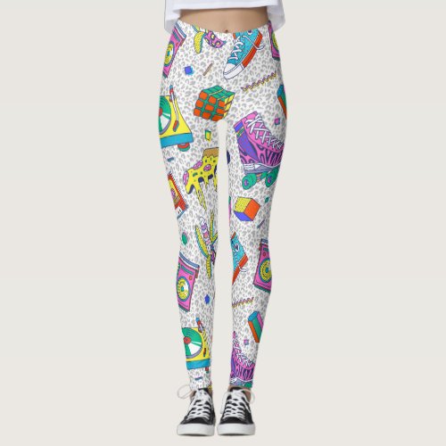 Retro 90s Skate Party Pattern Leggings