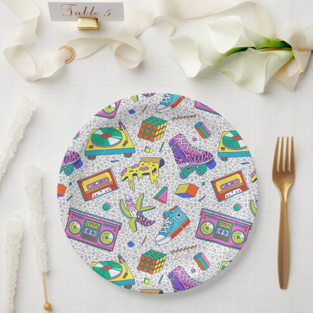 Retro 90s Skate Party Pattern Paper Plates (Wedding)