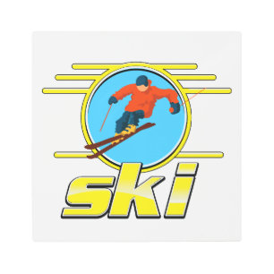 Retro 90s ski logo metal print