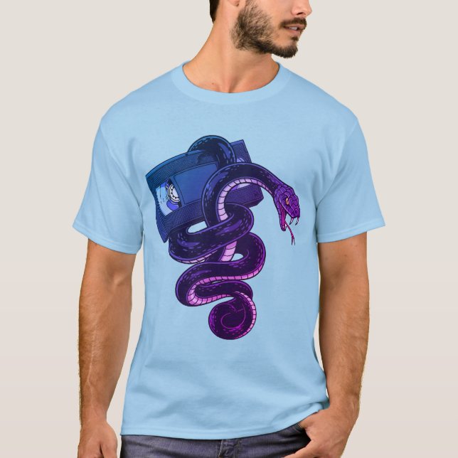 Retro 90s Snake Wrapped Around VHS Tape T-Shirt (Front)