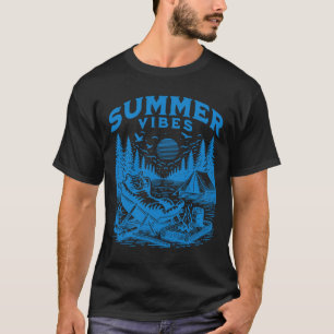 Retro 90s Summer Vibes Cat Camping Funny Cat Meme T-Shirt