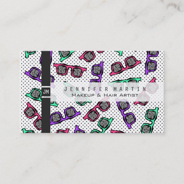 Retro 90s Sunglasses Sketched in Pink Teal Purple Business Card (Front)