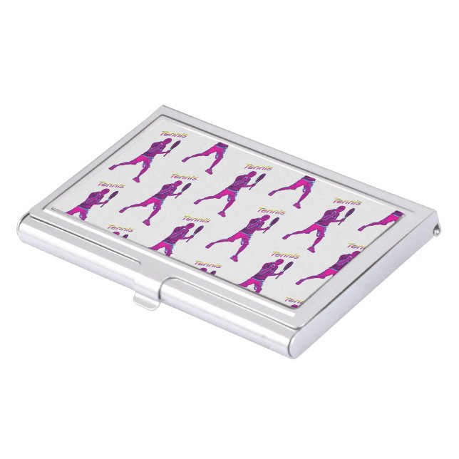 Retro 90s Tennis Player Pattern Business Card Case (Front)