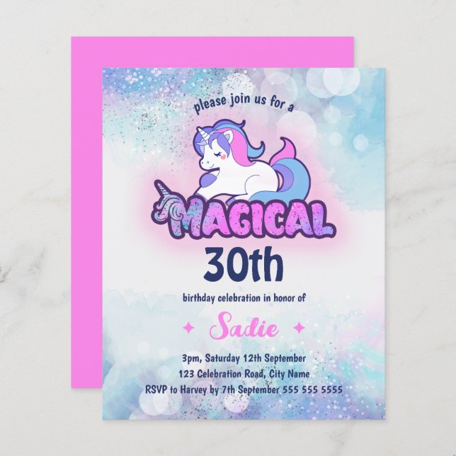 Retro 90s Unicorn 30th Birthday Invitation (Front/Back)