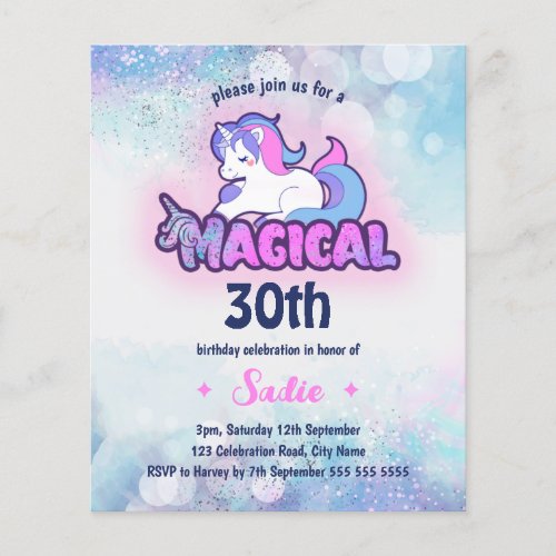 Retro 90s Unicorn 30th Birthday Invitation Flyer