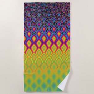 Retro 90s Vibrant Neon Color Abstract Pattern Beach Towel