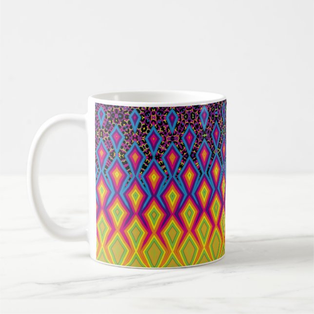 Retro 90s Vibrant Neon Color Abstract Pattern Coffee Mug (Left)