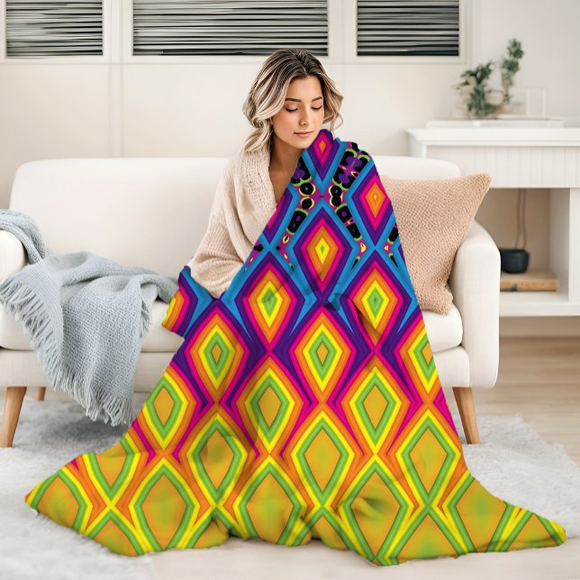 Retro 90s Vibrant Neon Color Abstract Pattern Fleece Blanket (Creator Uploaded)