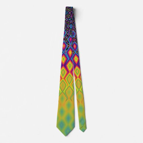 Retro 90s Vibrant Neon Color Abstract Pattern Neck Tie