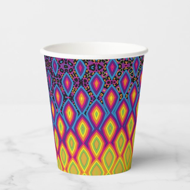 Retro 90s Vibrant Neon Color Abstract Pattern Paper Cups (Front)
