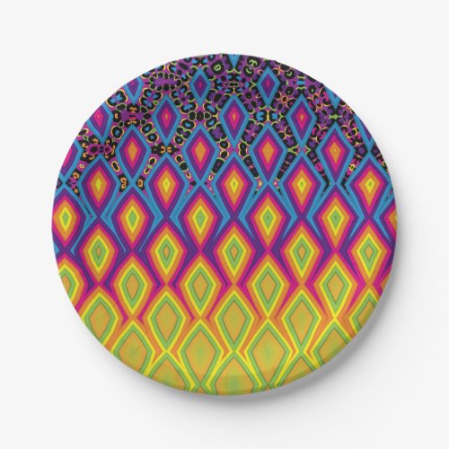 Retro 90s Vibrant Neon Color Abstract Pattern Paper Plates