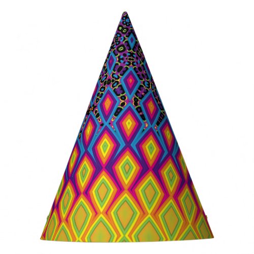 Retro 90s Vibrant Neon Color Abstract Pattern Party Hat