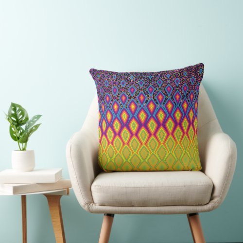 Retro 90s Vibrant Neon Color Abstract Pattern Throw Pillow