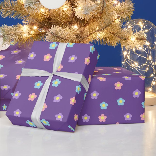 Retro 90s Y2k Pastel Flowers Lavender Wrapping Paper (Holidays)