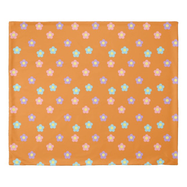 Retro 90s Y2k Pastel Flowers Orange Dorm  Duvet Cover (Front)