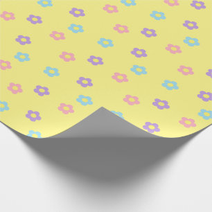 Retro 90s Y2k Pastel Flowers Yellow Wrapping Paper