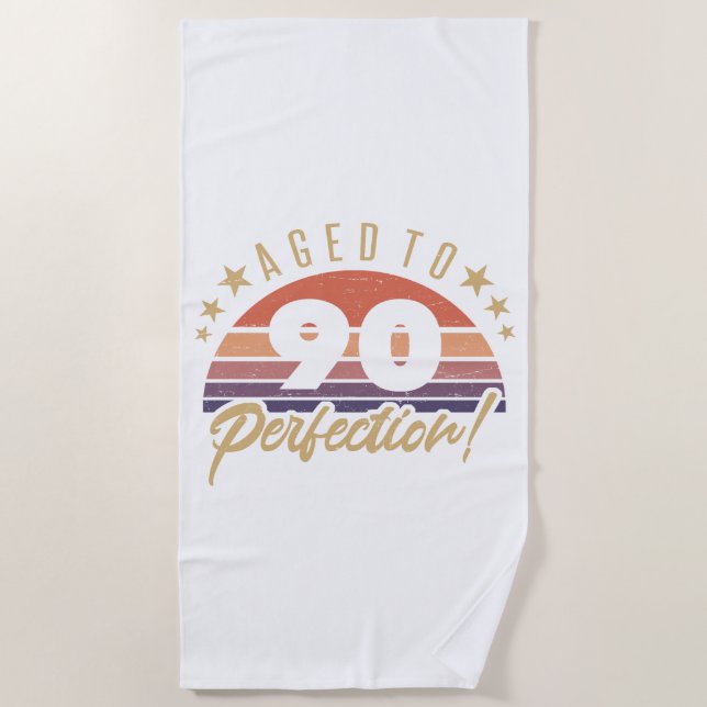 Retro 90th Birthday Humor Beach Towel (Front)