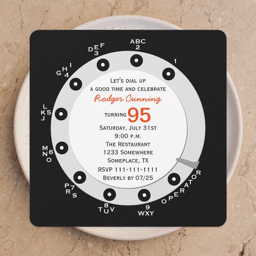 Retro 95th Birthday Party Invitation Rotary Dial