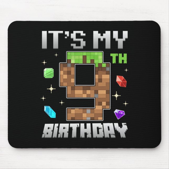 Retro 9th Birthday Boy Level 9 Video Gamer Pixel G Mouse Pad (Front)