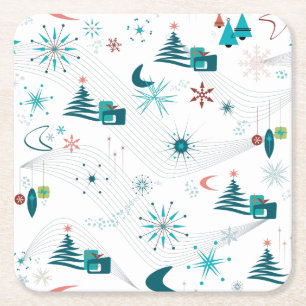Retro A Go-Go Christmas Square Paper Coaster