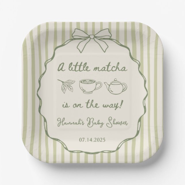 Retro A Little Matcha Tea Baby Shower  Paper Plates (Front)