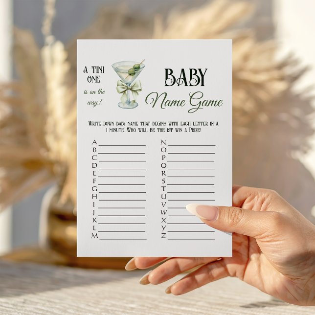 Retro A Tini One Martini Baby Shower Name Game Note Card (Creator Uploaded)