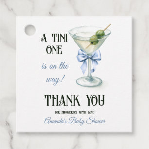 Retro A Tini One Martini Blue Bow Boy Baby Shower Favor Tags