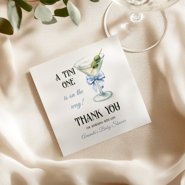 Retro A Tini One Martini Blue Bow Boy Baby Shower Napkins (Creator Uploaded)