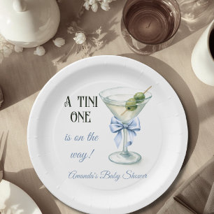 Retro A Tini One Martini Blue Bow Boy Baby Shower Paper Plates
