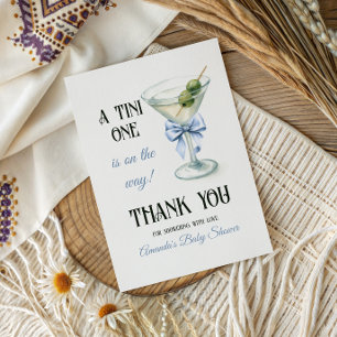 Retro A Tini One Martini Blue Bow Boy Baby Shower Thank You Card