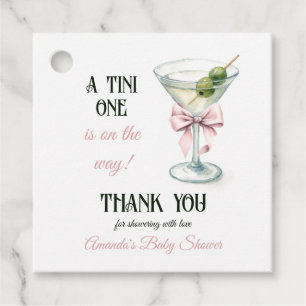Retro A Tini One Martini Pink Bow Girl Baby Shower Favor Tags