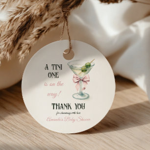 Retro A Tini One Martini Pink Bow Girl Baby Shower Favor Tags