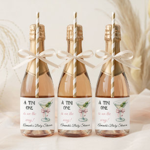 Retro A Tini One Martini Pink Bow Girl Baby Shower Sparkling Wine Label