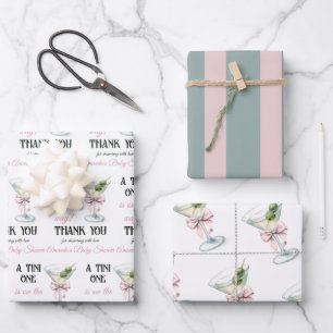 Retro A Tini One Martini Pink Bow Girl Baby Shower Wrapping Paper Sheets